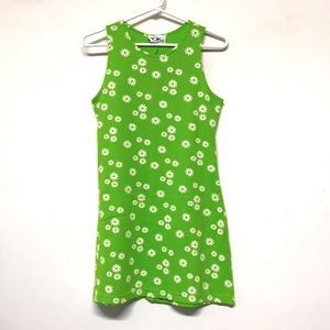 90s Green Daisy Flower Dress Retro